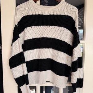 a new day Black and White Striped Crew Neck Sweater